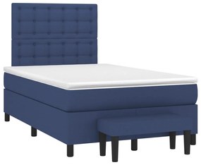 vidaXL Pat box spring cu saltea, albastru, 120x190 cm, material textil
