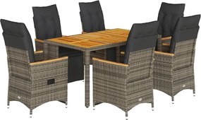 vidaXL Set bistro de grădină cu perne, 7 piese, gri, poliratan