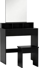 HOMCOM Masă de Toaletă cu Oglindă, 3 Rafturi, 2 Sertare, 75x38x135 cm, Negru | Aosom Romania