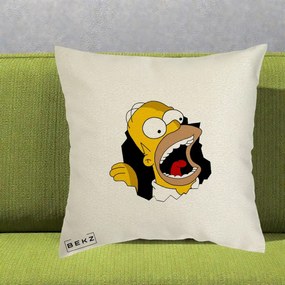 Perna Personalizata Homer Simpson Surpriza, 40x40 cm, Ecru, Husa Detasabila, Perna Inclusa, BEKZ®