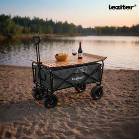 Cărucior de plajă pliabil de grădină premium cu masă gri