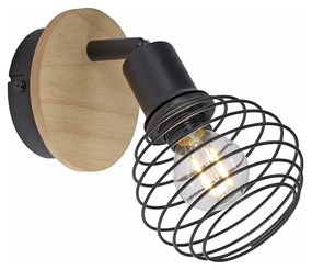 Spotlight industrial negru cu lemn - Winsten