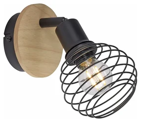 Spotlight industrial negru cu lemn - Winsten