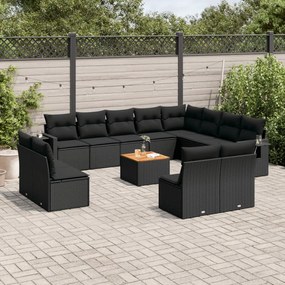 3257140 vidaXL Set mobilier de grădină cu perne, 13 piese, negru, poliratan