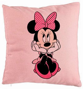 Perna Decorativa, Model copii Minnie Mouse, 40x40 cm, Roz, Husa Detasabila, Burduf