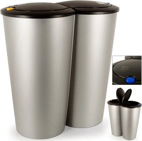 Cos de gunoi dublu Plastic Gri/Argintiu 2 x 25 L