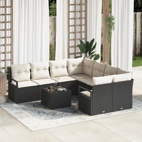 vidaXL Set de canapele pentru grădină 9 pcs Negru și Crem