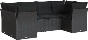 vidaXL Set mobilier de grădină cu perne, 6 piese, negru, poliratan