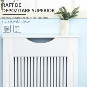HOMCOM Capac Radiator MDF Alb cu Blat Design Sigur Anti-Inclinare 78x19x82 cm pentru Living si Dormitor | Aosom Romania