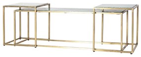 Set 3 masute de cafea patrate din marmura si metal Caesar 120x35x40 cm auriu/verde