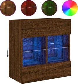 vidaXL Comodă TV de perete cu lumini LED, stejar maro, 58,5x30x60,5 cm