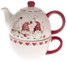 Ceainic de Crăciun Spiriduși, din ceramică, roșu