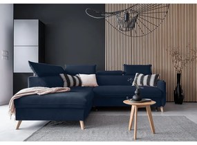 Colțar albastru închis extensibil cu tapițerie din catifea (cu colț pe partea stângă ) Sweet Harmony – Miuform