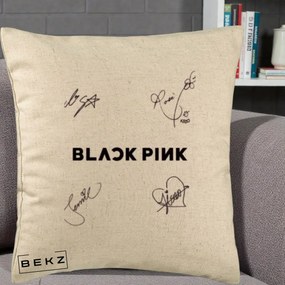 Perna Personalizata K-pop BLACKPINK Tinute Negre Grup Simplu, 40x40 cm, Bej, Husa Detasabila, Perna Inclusa, BEKZ®