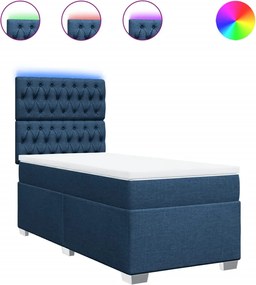 vidaXL Pat box spring cu saltea, albastru, 90x190 cm, textil