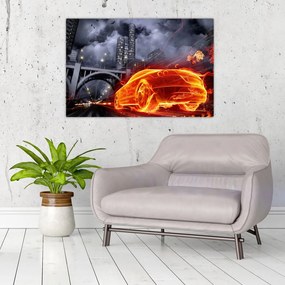 Tablou cu mașina în flăcărată (90x60 cm)