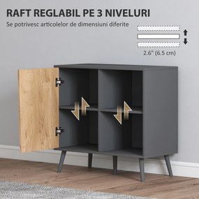 HOMCOM Comodă Modernă cu Dulap și Compartiment din Lemn Gri Închis | Aosom Romania