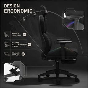 LUMINA X-Motion Pro – Scaun Gaming & Office Premium cu LED RGB și Suport pentru Picioare – Confort Inteligent și Design Spectaculos, Textil, Negru