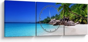 Tablou cu plaja pe insula Praslin (cu ceas) (90x30 cm)
