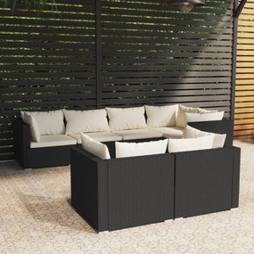 3102471 vidaXL Set mobilier de grădină cu perne, 7 piese, negru, poliratan