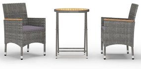 3058387 vidaXL Set mobilier grădină, 3 piese, gri, poliratan și lemn acacia