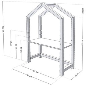 Birou din lemn în formă de casă Benlemi Stolly, 97 x 39 x 133 cm, alb