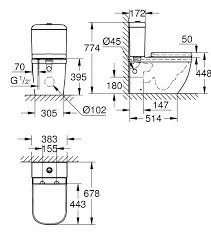 Set vas wc Grohe Euro Ceramic BTW Triple Vortex, PureGuard cu rezervor si capac softclose