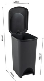 Coș cu pedală din plastic negru 40 l - Addis