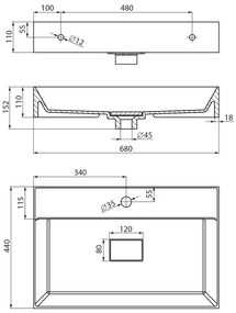Sapho - Lavoar pentru blat GODIVA, 68 x 44 cm, marmură/alb