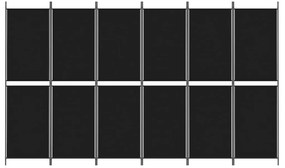 Paravan de camera cu 6 panouri, negru, 300 x 180 cm, textil Negru, 300 x 180 cm, 1