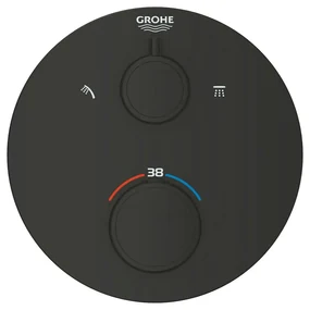 Baterie dus incastrata cu termostat Grohe Grohtherm 2 iesiri negru mat rotund