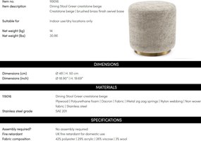 Taburete modern design LUX Chair Greer, Creststone beige