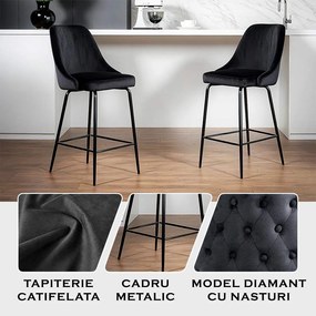 Scaun bar negru ABS 143 - catifea, stil modern, rezistență ridicată, confort premium