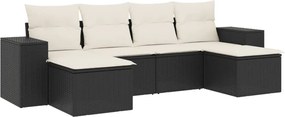 vidaXL Set mobilier de grădină cu perne, 6 piese, negru, poliratan