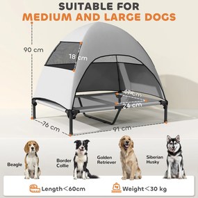 PawHut Pat pentru câini de exterior cu acoperiș, pat ridicat pentru câini mari, 91 x 76 x 90 cm, gri deschis | Aosom Romania