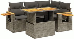 vidaXL Set canapea de grădină cu perne, 5 piese, gri, poliratan