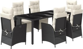 vidaXL Set mobilier de grădină cu perne, 7 piese, negru, poliratan