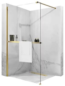 Paravan de dus tip Walk-in Rea Aero N 110x195 cm si etajera cu suport auriu