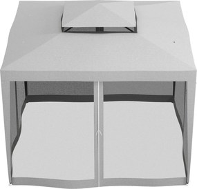 Outsunny Foisor de Gradina cu Plasa de Tantari, Foisor 3x3 m cu Acoperis Dublu si Cadru din Metal, Bej | Aosom Romania