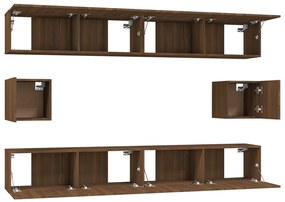 Set dulapuri TV, 6 piese, stejar maro, lemn prelucrat 6, Stejar brun, 100 x 30 x 30 cm