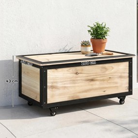 Outsunny Cutie de Depozitare pentru Exterior 121L cu Roți, Organizator din Lemn cu Armătură de Oțel, Maro | Aosom Romania