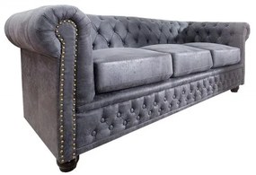 Canapea clasica stil englezesc Chesterfield 3 locuri gri antic