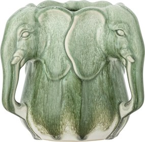 Vază din ceramică artizanală, verde, cu detalii sculpturale în formă de elefant, 15,5x15,5 cm, „Pontus"