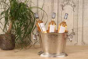 Frapieră ovală pentru 3 sticle de vin și șampanie din aluminiu, argintie, cu margine ondulată și mânere, nichelată, 24 x 42 x 25 cm, „Champenoise”
