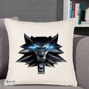 Perna Decorativa The Witcher Wolf Head, 40x40 cm, Crem Reliefat, Husa Detasabila, Perna Inclusa, BEKZ®