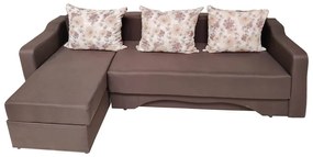 Coltar extensibil Teodor, 3 locuri, 3 perne, material textil, maro inchis,  reversibil, lada depozitare