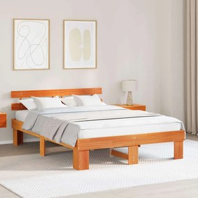 vidaXL Cadru de pat cu headboard Maro 160 x 200 cm Lemn masiv de pin
