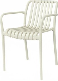 Outsunny Set 4 scaune de grădină stivabile, scaune de terasă cu design în lamele și cotiere, ergonomice, alb crem | Aosom Romania