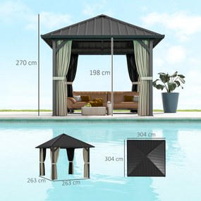 Outsunny Pavilion cu acoperiș solid 3 x 3 m, pavilion de grădină cu acoperiș metalic, cort de grădină impermeabil cu plasă și pereți laterali, Gri închis | Aosom Romania