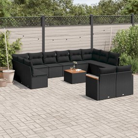 3226447 vidaXL Set mobilier de grădină cu perne, 13 piese, negru, poliratan